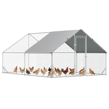 PawHut Metal Chicken Coop, Walk-in Large Chicken Run Outdoor, Poultry Cage for 8-12 Hen, Duck, Rabbit with Water- and UV-Protection Cover, for Backyard, Garden, 9.8' x 13.1' x 6.6'