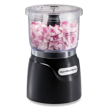 Hamilton Beach Stack & Press Food Chopper & Mini Food Processor, 350 Watts, 3 Cup Bowl, Stainless Steel Blades, for Chopping, Puree & Emulsify, Black, 72850G