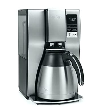 Mr. Coffee Programmable Coffee Maker | 10-Cup Coffee Machine with Thermal Carafe | Stainless Steel