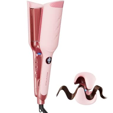 Wavytalk Power Wave Hair Crimper Curling Iron, Hair Curler for High-Volume Waves, Ventilation Design for Less Damage, Ionic Reduces Frizz, Effortless-Waver, Dual Voltage Hair Waver, Pink