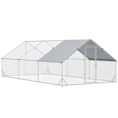 PawHut Metal Chicken Coop, Walk-in Large Chicken Run Outdoor, Poultry Cage for 12-18 Hen, Duck, Rabbit with Water- and UV-Protection Cover, for Backyard, Garden, 9.8'x19.7'x6.6'