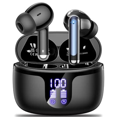 Wireless Earbuds, Bluetooth 5.4 Headphones, 50H Playback Deep Bass Stereo Ear Buds with LED Power Display Charging Case, IPX7 Waterproof in-Ear Earbuds for Smart Phone Laptop Computer Sports Black