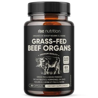 Rise Nutrition - Grass Fed Beef Liver Organ Complex Capsules - Supports Energy, Detoxification, Wellness, Digestion | Incl. Liver | Pasteur Raised & Grass Finished | Whole Super Food | Non-GMO | 1 Month Supply | 180 Capsules
