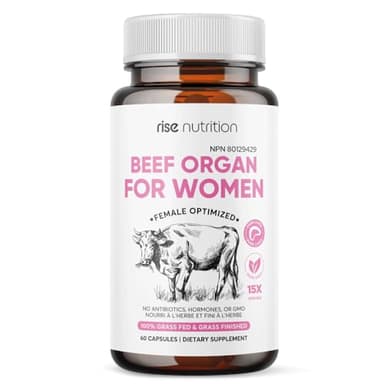 Rise Nutrition Female-Optimized Beef Organs Superfood Supplement (Beef Liver, Kidney, Heart, & 3 more) - 100% Grass Fed, Pasteur Raised | Whole Food | For Women | 60 ct
