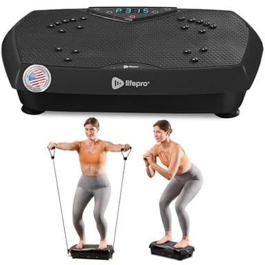 Lifepro Vibration Plate Exercise Machine with Magnetic Acupoints & Handlebars, Whole Full Body Vibration Plate for Fitness & Workout– 99 Speed Levels, Bluetooth Speaker, Resistance Bands (Black)