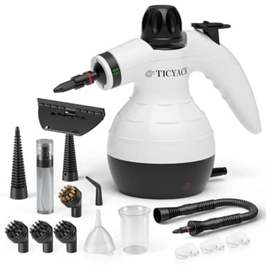 TICYACK Steam Cleaner Handheld, Steam cleaner with 16 Accessories, Hands-Free Auto Steam & Child Lock, Multi-Surface steam Cleaner for home, Kitchen, Car Detailing, Upholstery (Cream White)