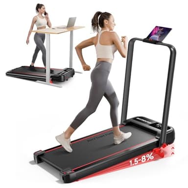 RHYTHM FUN 4-in-1 Incline Foldable Treadmills, Walking Pad Treadmill with Incline, 300 lbs Portable Treadmill with Handles for Home Office Use, Under Desk Compact Walking Pad with LED Display & APP