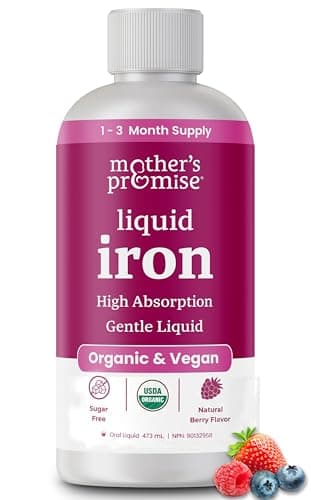 Organic Liquid Iron Supplement for Women & Men | Non Constipating Vegan Iron Supplements for Anemia, Healthy Blood, Prenatal & Postnatal | Sugar-Free Natural Berry Flavor, Ferrochel® & Vitamin C