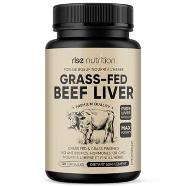 Rise Nutrition - Grass Fed Beef Liver Capsules - Supports Energy, Detoxification, Wellness, Digestion | Natural Iron, Vitamin A, B12 & More | Grass Fed & Finished | Whole Food | Non-GMO | 1 Months Supply | 120 Capsules