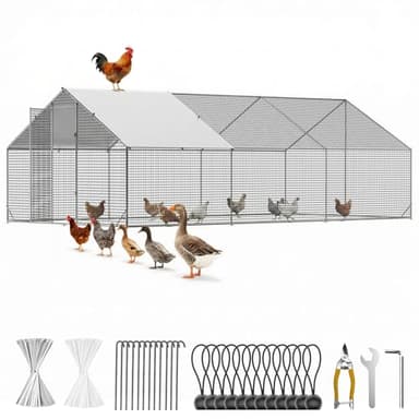 CAMMOO Metal Chicken Coop with Run, 19.7x9.8x6.6ft, Walk-in Chicken Run for Yard with Cover, Upgrade Double Lock & Rust-Proof Mesh, Stainless Steel Ties, Easy Assembly, Chicken Pen for Ducks, Rabbits