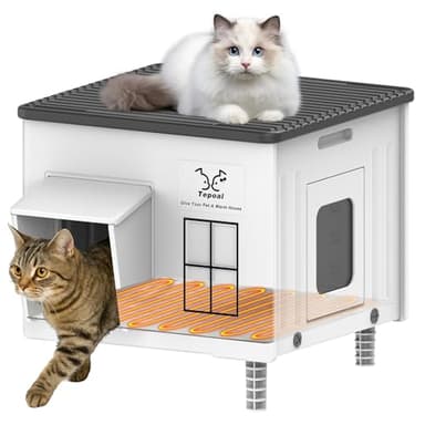 Dahivs Indestructible Heated Cat House for Outside Winter, Heated Outdoor Cat House Weatherproof with Escape Door, Waterproof & Insulated Outdoor Cat Shelter for Feral Stray Cat Kitty. 17.7"x15"x17.5"