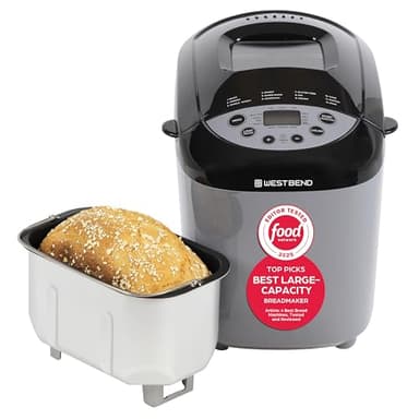 West Bend 47413 Hi-Rise Bread Maker Programmable Horizontal Dual Blade with 12 Programs Including Gluten Free, 3-Pound, Gray