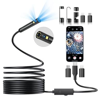 Dual Lens Endoscope Camera with Light, DPduct 1920P HD Borescope Inspection with 8+1 Lights, 7.9mm IP67 Waterproof 16.4ft Semi-Rigid Cable Snake Camera for Android and iOS,iPhone,iPad