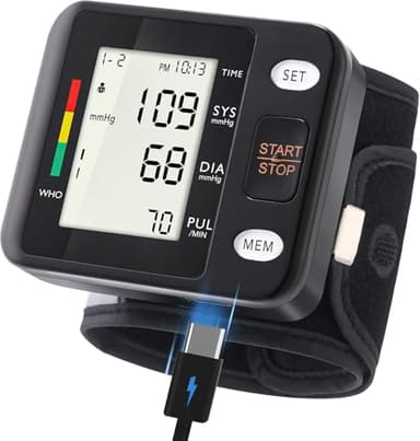 Blood Pressure Machine for Home Use,Automatic Blood Pressure Monitor,Blood Pressure Cuff Wrist with Backlight Display,2x99 Memory,Adjustable Cuff,Battery or USB C Charging Powered,Black