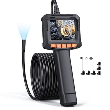 Endoscope Camera with Light, Qimic 2.4" IPS Borescope Inspection Camera, 1080P HD Drain Sewer Plumbing Borescope, IP67 Waterproof with 8 LED Lights Semi-Rigid Snake Cable, Gifts for Man (5m/16.4ft)