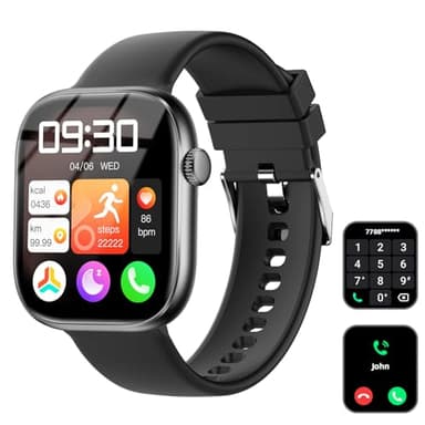 Smart Watch for Women Men, 1.83" HD Touchscreen, Fitness and Sleep Trackers, Heart Rate Monitor, Bluetooth Calling Smartwatch for Android/iOS, IP67 Water Resistant Multi-Sport Modes Pedometer, Black