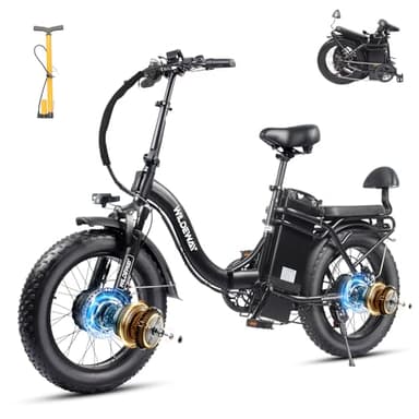 2000W Dual Motor Electric Bike SummitX 60Ah/32Ah Battery E-Bike 250+KM Foldable 20x4.0 Fat Tire All Terrain Ebike for Adults Hydraulic Brake City Commuter Delivery Bicycle 2 Seat