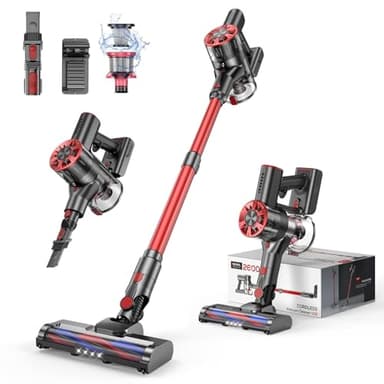Cordless Vacuum Cleaner, 80,000PRM Stick Vacuum with 2 Powerful Suction Modes, Max 40 Mins Runtime, Protable 2600mAh Rechargeable Battery Vacuum Cleaner for Home (Lotus Red)