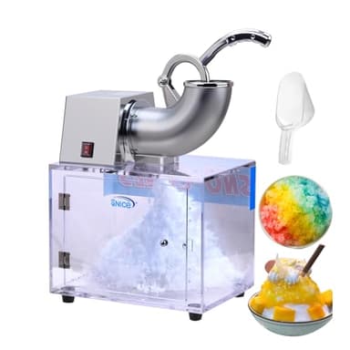 SNICE Snow Cone Ice Crusher Machine ETL Plug Stainless Steel with Acrylic Storage Box Dual Blades Snowflake Ice Machine Commercial or Homeuse Party Ice Shaver