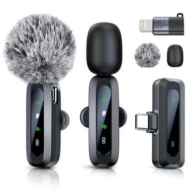 Wireless Microphone for iPhone 15/16, iPad, Android, Mini Mics Lavalier Microphone with Noise Reduction, Portable USB C Lapel Mic for Video Recording, Vlog, Tiktok, YouTube