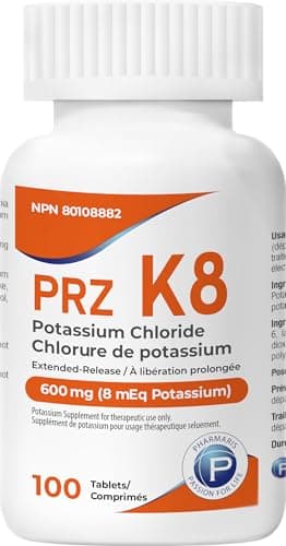 Pharmaris K-8 Potassium Chloride Extended Release Tablets - 600 mg (8 mEq Potassium), Electrolyte Replenisher for Hypokalemia Treatment, Daily Use Supplement, 100 Tablets