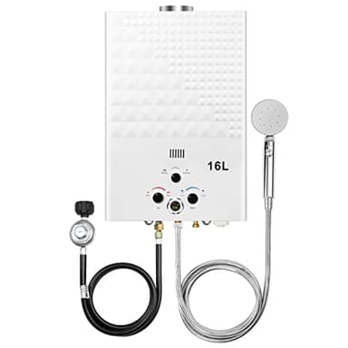 Tankless Water Heater Propane, 4.21GPM 16L Outdoor Portable GasHot Water Heater, Instant Propane Water Heater with Digital Display Multi-Protection for Camping Trips Boat Cabins