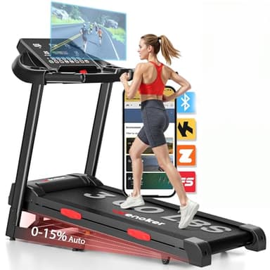 Treadmill with Incline for Home, WENOKER 15% Auto Incline Treadmill with Handrail for Running and Walking, 3.0HP Quiet Portable Folding Treadmill with App, Heart Rate & Wide Belt 300 lbs Capacity