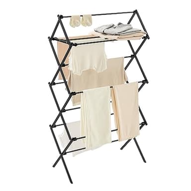 SONGMICS Foldable Clothes Drying Rack, Laundry Drying Rack, Clothes Airer, Steel Frame, 37 x 75 x 135.1 cm, Easy Assembly, Indoor Outdoor Use, Black ULLR770B01