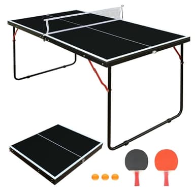 Ucootifly Foldable Ping Pong Table Indoor MDF Portable Table Tennis Table with Quick Clamp Net, 4.5FT Family Game Tables for Kid Teenager Adult 100% Pre-Assembled,Black