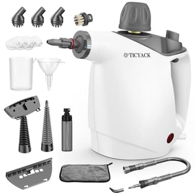 TICYACK Steam Cleaner Handheld for Home-500ml Large Capacity Steam Cleaner with 16 Accessories, Auto Continuous Steam & Safety Lock, Multi-Purpose for Kitchen Grease, Bathroom Grout (Grey/white)