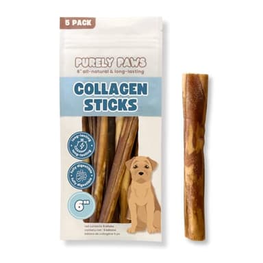 Purely Paws Natural Beef Collagen Sticks for Dogs – Long-Lasting Rawhide-Free Dog Chews – High Protein Treat with Glucosamine & Chondroitin – Canadian Company (6", 5 Count)