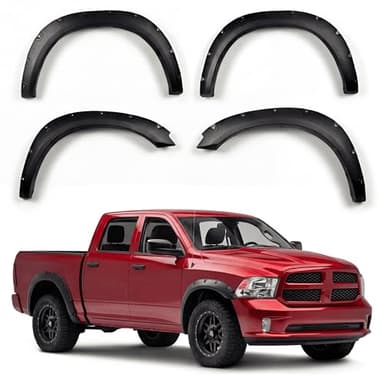 TRUXEN Fender Flares for Dodge Ram 1500 2009-2018, Dodge Ram 1500 Classic 2019-2023 Pocket Bolt-Riveted Rugged Style, Matte Black Paintable, Smooth Textured Heavy Duty, No Drill Installation