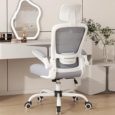 Mimoglad Office Chair, Comfy Desk Chair - High Back Ergonomic Computer Chair with Adjustable Lumbar Support & Headrest, Flip-up Armrests for Guitar Playing, Swivel Task Chair (Moon Grey)