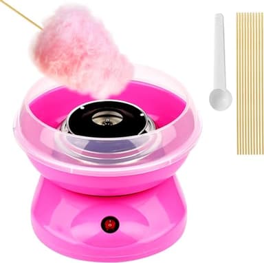 Cotton Candy Machine, Vintage Cotton Candy Maker Kit with Splash Prevention Bowl, Mini Cotton Candy Machine for Kids Gift Birthday Party (Pink)