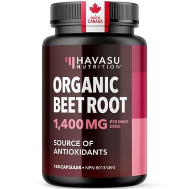 Organic Beetroot Capsules 1400MG | Potent Nitric Oxide for Healthy Blood Flow Support & Energy | 700MG Beetroot Powder Per Capsule | Nitric Oxide Supplements for Men & Women | Made in Canada | 120 Ct