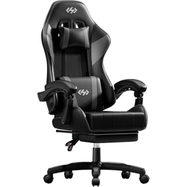 HLDIRECT Gaming Chair for Adults, Ergonomic Computer Chair with Footrest & Linkage Armrest, High Back Gamer Chair with Lumbar Support, Adjustable Game Chair, 360° Swivel, 300LBS (Black & Grey)