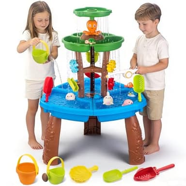 Water Table for Toddlers with Fishing Game Set 3-Tier Kids Sand Water Table Sensory Outdoor Toys for Kids Ages 4-8 Summer Beach Outside Toys Backyard for Kids Toddlers Age 3 4 5 6 7 8 9 10