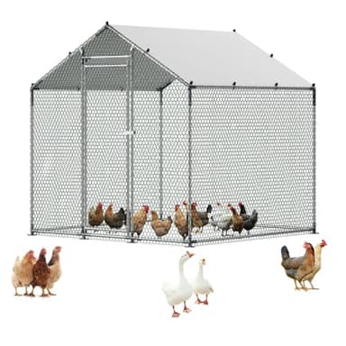 VEVOR Metal Chicken Coop, 6.56x6.56x6.56ft Large Walk-in Chicken Runs with Cover, Spire Roof Hen House Enclosure with Security Lock, Outdoor Duck Rabbit Cage Poultry Pen for Backyard, Farm, Yard
