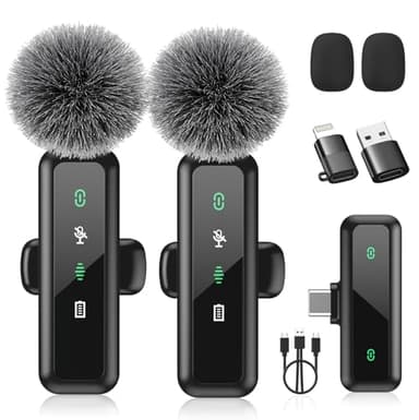Wireless Lavalier Microphone for iPhone 15/16-2 Pack USB-C Mini Mic for iPhone, Android, iPad with Noise Cancelling & LED Display, Crystal Clear Recording for TikTok, YouTube, Podcast, Vlogging