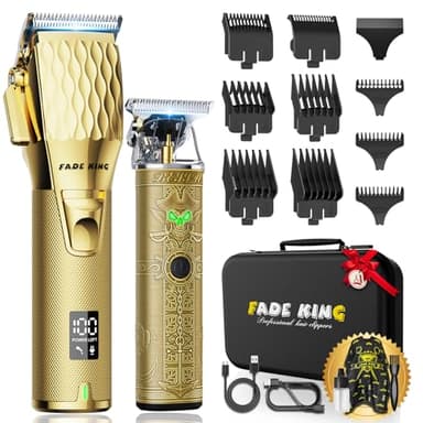 FADEKING® Professional Hair Clippers for Men - Cordless Hair Clippers, LCD Display Barber Clippers for Hair Cutting & Mens Grooming with Travel Case (GOLD+BRONZE)