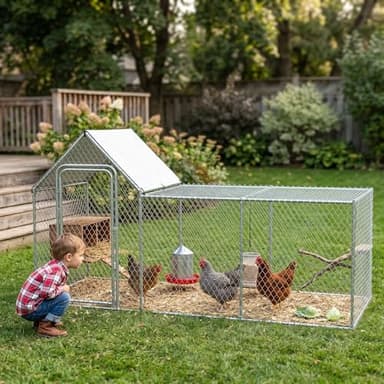 Heavy Duty Walk-in Chicken Coop 10'X3.3'X5', Large Metal Chicken Run for Yard with Waterproof Cover & Lockable Door, Outdoor Poultry Cage for Chickens Ducks Rabbits
