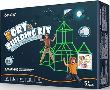 besrey Fort Building Kit for Kids with Toss Game, 144 Pcs 5 in 1 Creative Fort Toy, STEM Construction Toy, Outdoor Play Structure, Kids Outdoor Toys for 3, 4,5,6,7,8,9,10 Years,DIY Play Tent Tunnel