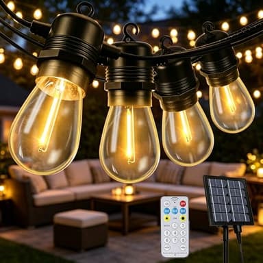 Joomer Solar String Lights Outdoor, 55FT S14 Solar String Lights, 16+2 Waterproof LED Edison Bulbs with Remote Dimmable & Timable & USB Port for Patio, Garden, and Outdoor Decor (2700K)