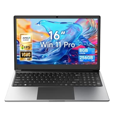 Exilapsire 16-inch Laptop Computer with Win11 Pro, 8GB RAM 256GB SSD Expandable 1TB, AMD A9 Processor 3.2GHz, Numpad, USB3.0, WiFi5, BT5.0, Webcam, Type-C, for Students and Business