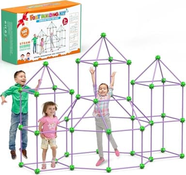 140 PCS Kids Fort Building Kit, Educational Toys DIY Construction Castles,Creative Play Tent Tunnel,Fort Toy for 4+Years-STEM Playhouse Toy Indoor & Outdoor, Building Toys,Gifts for Boy & Girl(Purple)