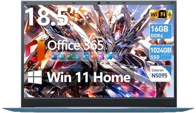 AKCHART 18.5 Inch Laptops with 16GB RAM 1TB SSD Ordinateur Portable, Celeron N5095 Quad-Core, Windows 11 Laptop, WiFi 6, 180° Viewing, Type-C, USB3.2 *, 8000mAh, for Business and Students