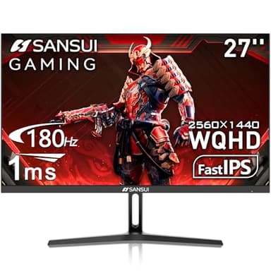 SANSUI 27 Inch WQHD 2560 x 1440P Gaming Monitor 180Hz/144Hz 1ms Fast IPS 2K Computer Monitor, HDMI 2.0 x2 | DP 1.2 x2 | VESA Mount, 120% sRGB HDR Eye Care Metal Stand(ES-G27F2Q DP Cable Included)