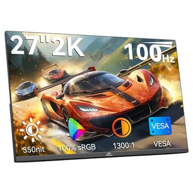 27 Inch Large Second Monitor 2K QHD 1440P 100Hz IPS Screen FreeSync USB C HDMI Laptop External Display, Built in Speakers Stand Portable Gaming Monitor for Laptop Phone PC PS4 Computer Xbox