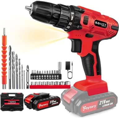 21V Cordless Drill,45Nm Electric Screwdriver Power Drill Set W/Battery