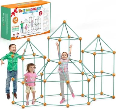 140 PCS Kids Fort Building Kit, Educational Toys DIY Construction Castles, Den Building Kit Play Tent for Indoor& Outdoor, Play House Toy Building Sets for 5+Years Old(Green)